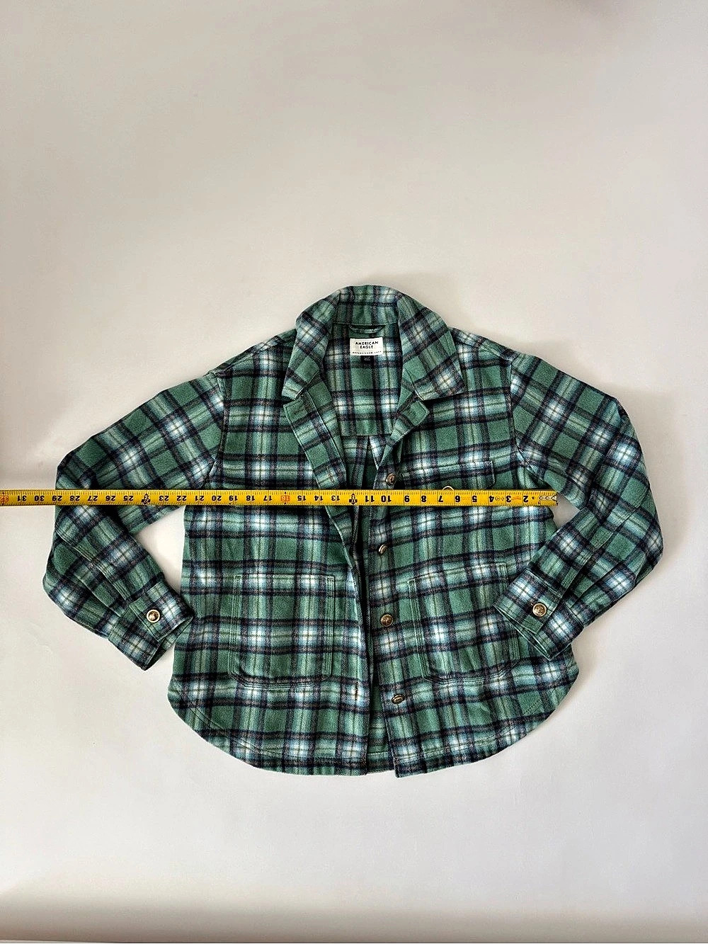American Eagle Green Plaid Flannel Shacket Green & Blue small